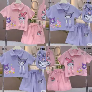 Set bộ KUROMI thêu có chân, chất cottong mềm mát, dành cho bé gái từ 8-26 kg