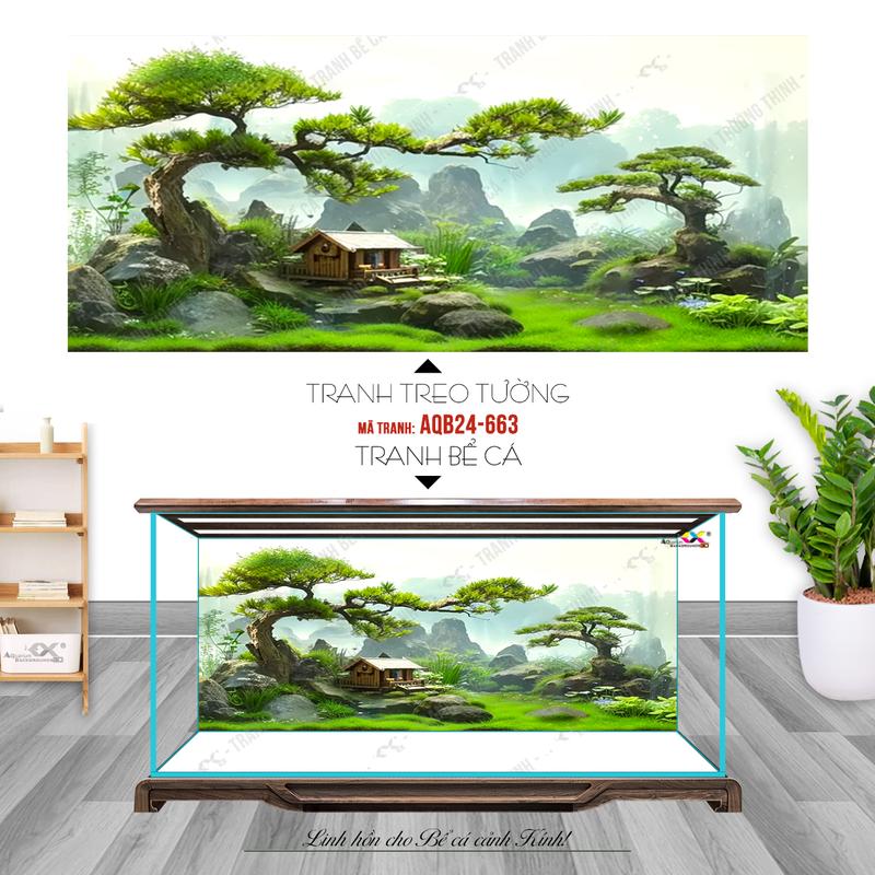 Tranh dán hồ cá 3d - phông nền bể cá cao cấp - mẫu cây siêu đẹp, có keo sẵn trên bề mặt, in theo KT yêu cầu AQB24-663