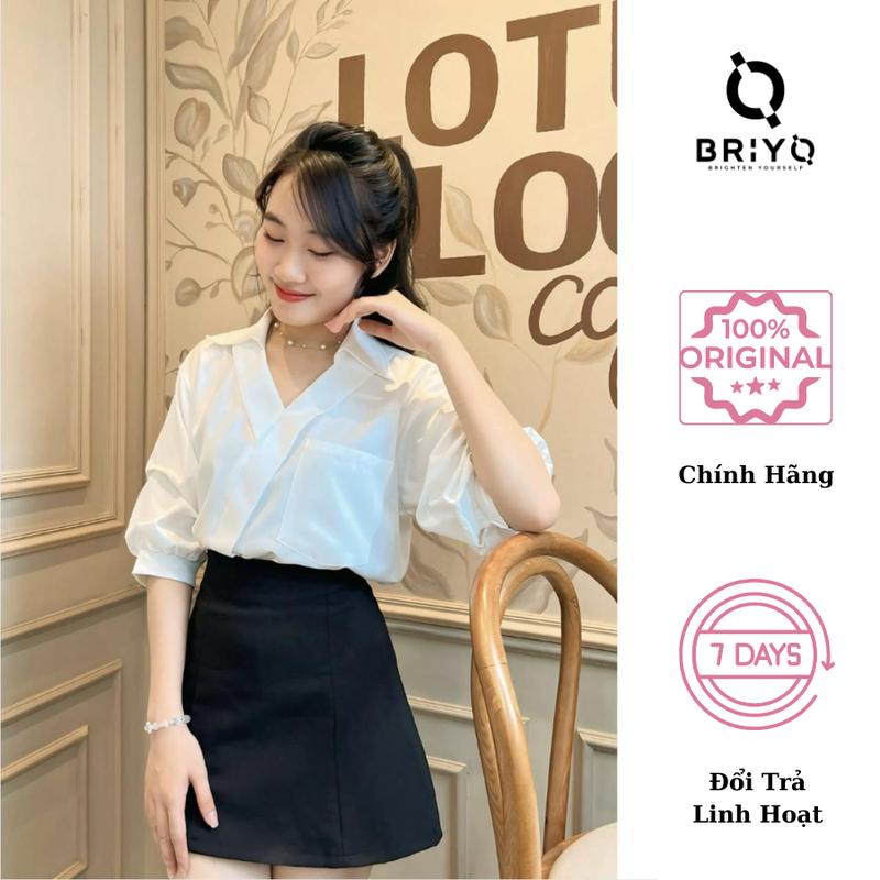 Áo Sơ Mi Nữ Cổ Chéo Phong Cách Trẻ Trung Thanh Lịch, Sơ Mi Công Sở Nữ Thiết Kế Chất Mềm Mịn Màu Xinh BRIYO SM26