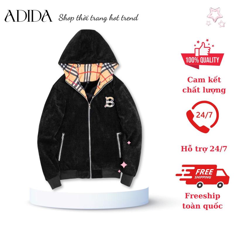 Áo khoác nhung lót lông B.B nam nữ vải nhung tăm lót lông ấm áp dày dặn hot 2024