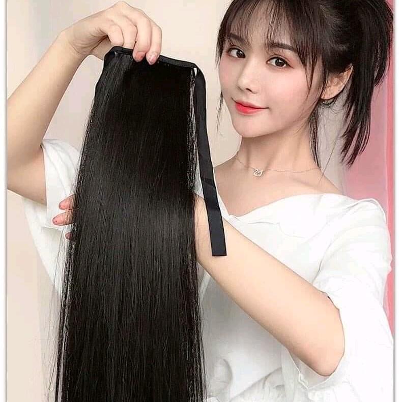 Tóc giả cột GIÁ SỐC Tóc giả cột thẳng siêu dày màu đen truyền thống tự nhiên