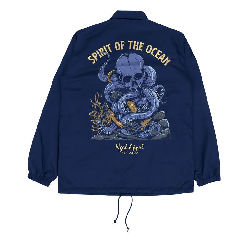 (Gratis Stiker,  Lanyard) Ngab Coach Jacket Spirit Of The Ocean Jaket CH004 Navy Blue Unisex Pria Wanita 0