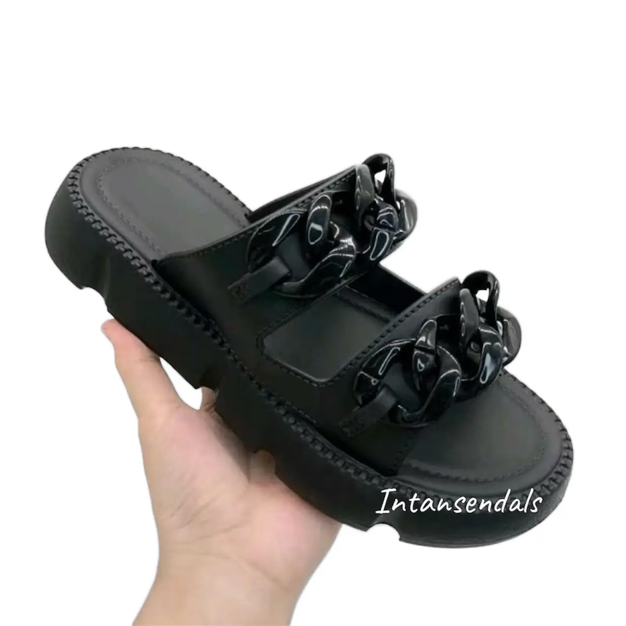 SANDAL SLOP WANITA ANAK ANAK PEREMPUAN MOTIF RANTAI TEBAL BAHAN RINGAN Hitam