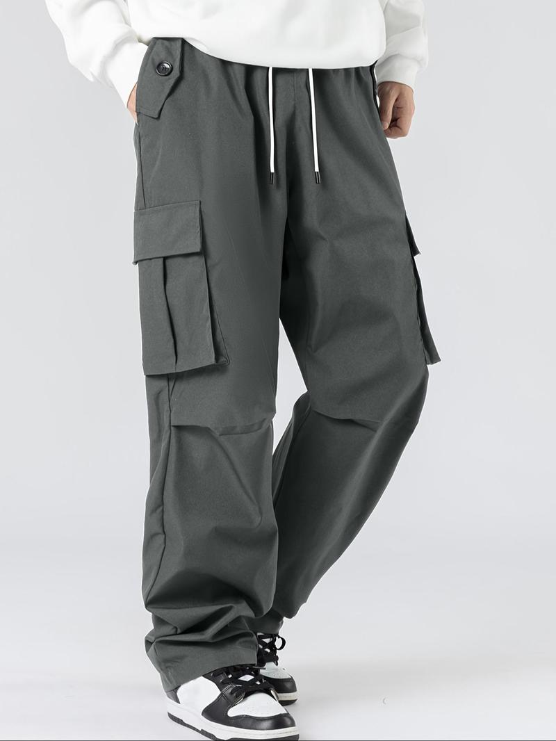 Product Introduction of Men's Solid Flap Pocket Cargo Pants, Regular Fit Casual Fashion Trousers for Daily Wear, Men's Bottoms for All Seasons 2