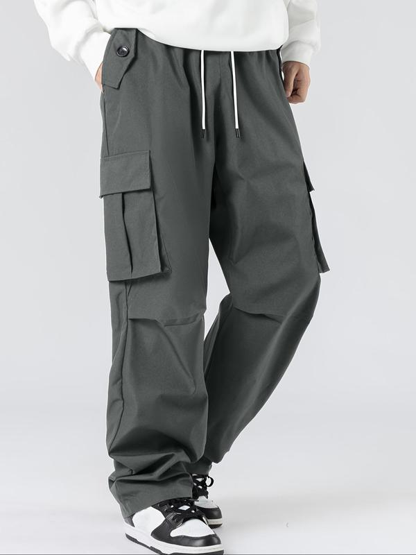 Men's Solid Flap Pocket Cargo Pants, Regular Fit Casual Fashion Trousers for Daily Wear, Men's Bottoms for All Seasons 1
