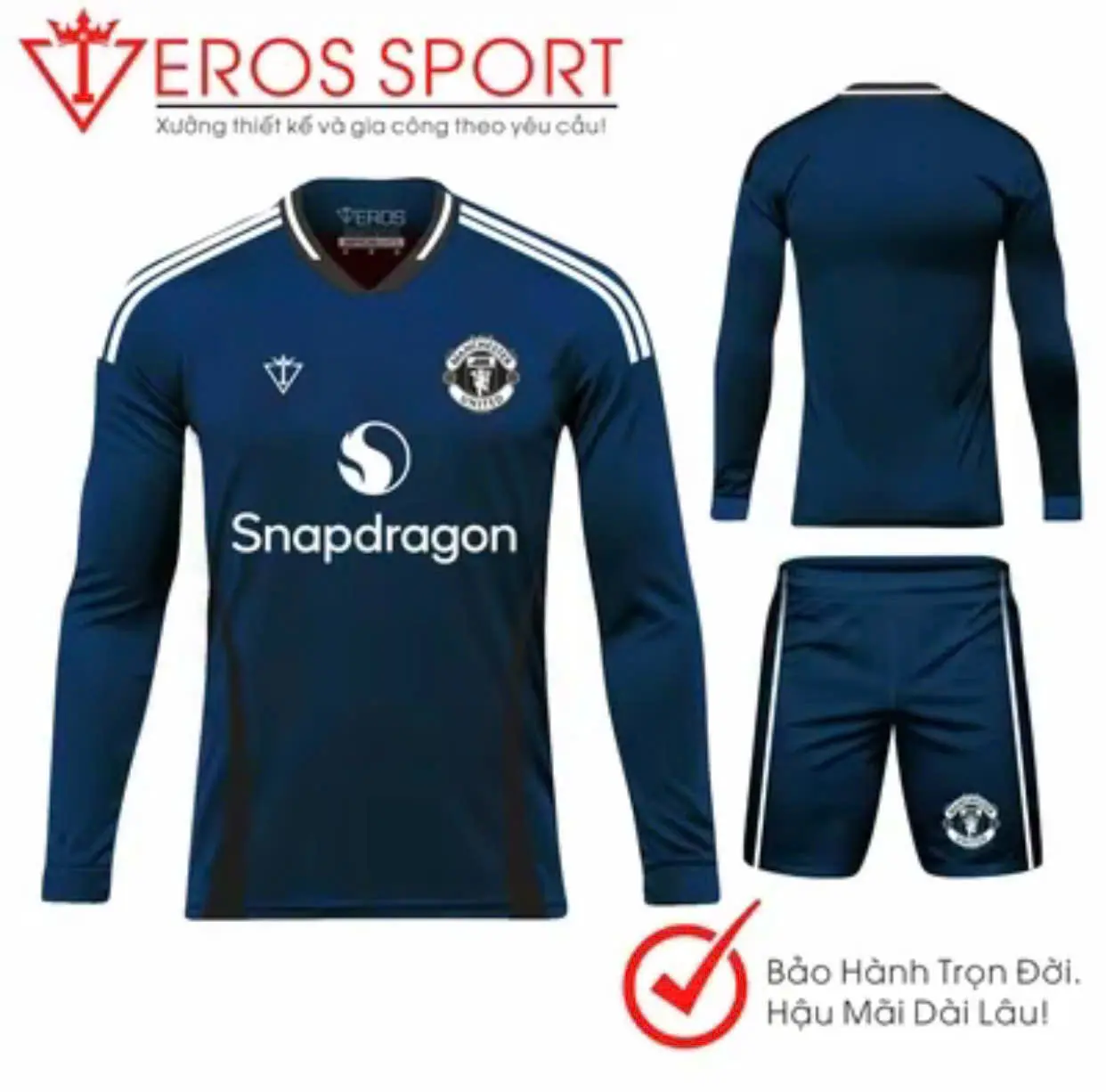 Quần Áo tay dài MU D5 Màu Xanh Đen, đồ bóng đá Nam - Top đồ thể thao mới ra mắt Eros Sport, vải thun co giãn, logo thêu, mực in chuyển nhiệt.