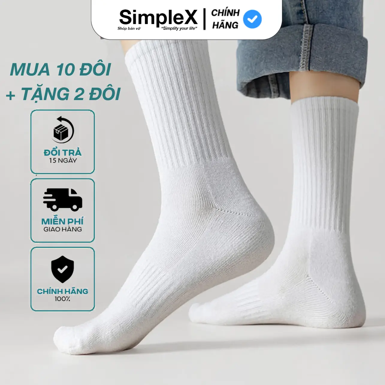 [Simplex][Set 10 Đôi + Tặng 2] Tất Vớ Nam Nữ Cổ Cao, Lửng Cotton, Co Dãn Bốn Chiều, Thoáng Khí, Phong Cách Đơn Giản Chống Hôi Chân Menswear | Msmx001/T02