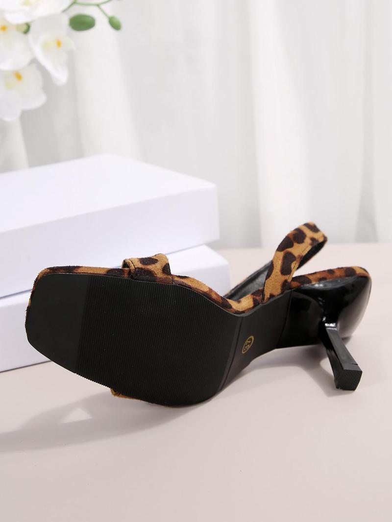 Product Introduction of Women's Fashion Leopard Print Slingback Sandals, Sexy Fashion Open Toe High Heel Sandals for Party, Daily Clothing Decor for Women & Girls 13