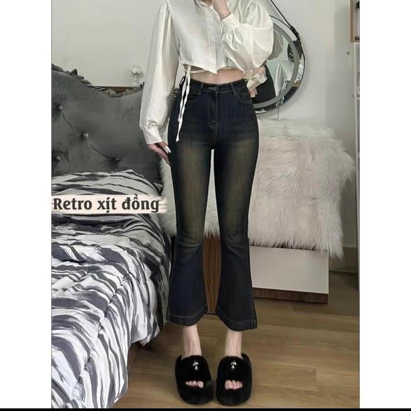 QUẦN JEANS LOE 9 TẤC GẤU TO DÀNH CHO NẤM LÙN MÀU RETRO XỊT CẠP CAO HOTTREND 2023