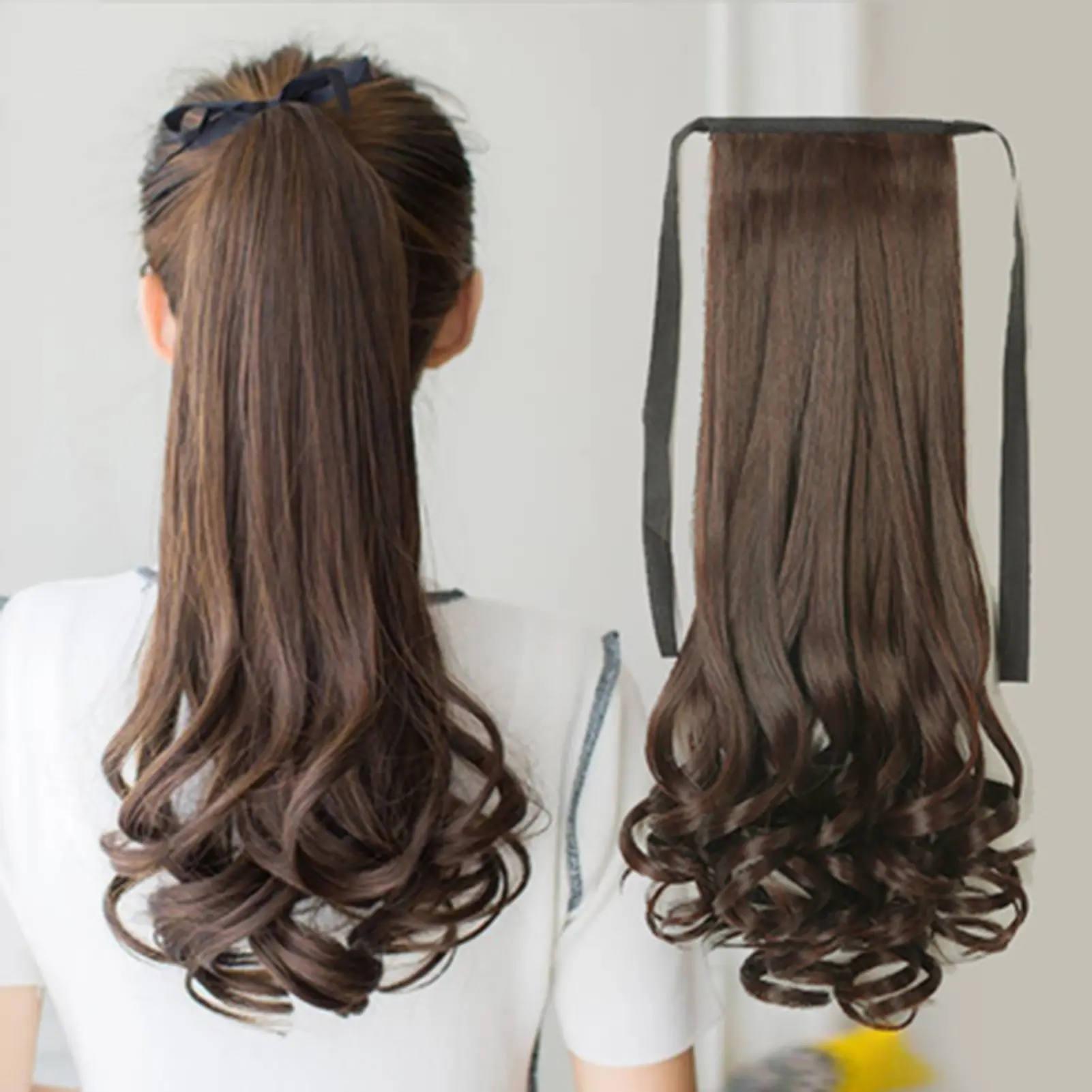 Women Synthetic Fiber Long Curly Ponytail Fake Wig Hair Extension Hairpiece