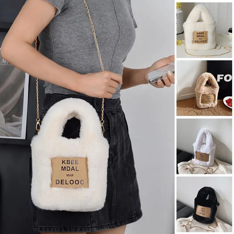 Túi Xách Nhồi Bông Dành Cho Nữ, Dung Lượng Lớn, Thiết Kế Hình Thỏ Đeo Chéo Dễ Thương, Phong Cách Chữ Vịt, Giả, W6F5 0