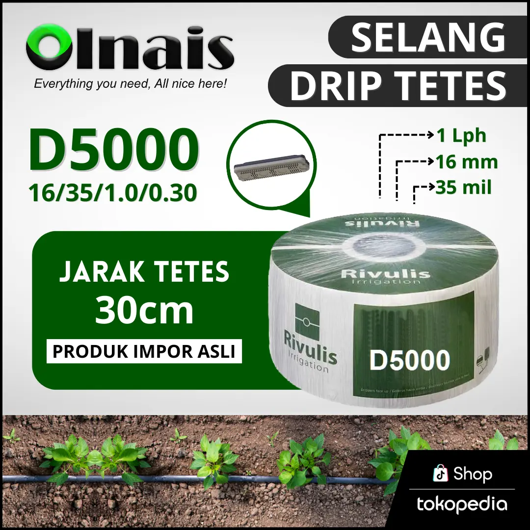 RIVULIS D5000 Spacing 30cm SELANG IRIGASI DRIP TETES FERTGASI