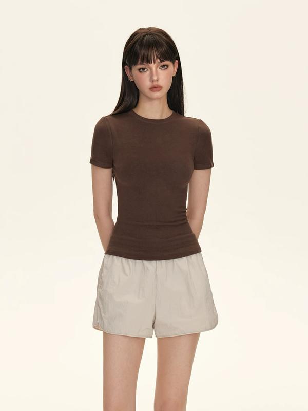 Áo Thun Nữ Ôm Body JUSTDUN B18 Cổ Tròn Tay Ngắn, Cotton Mịn Co Giãn 4 Chiều, Mềm Mại Thoáng Khí. | BigBuy360 - bigbuy360.vn