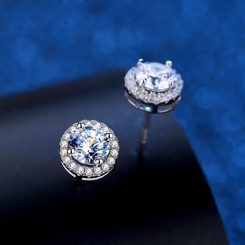 Product Introduction of round Shiny Moissanite Design Ear Studs Sterling Silver 925 Silver Exquisite Gift Band Gift Box 6