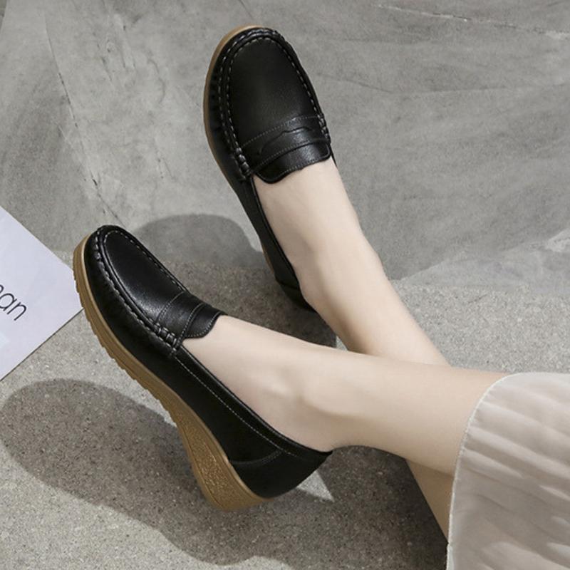 Giày Da Nữ Độn Đế, Giày Lười Nữ, Giày Lười Nữ Đế Độn Da Mềm Êm Chân Thoáng Khí Phong Cách Thời Trang Hàn Quốc Cá Tính Đi Làm Đi Chơi Shoes Jean