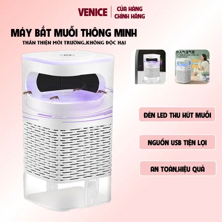 Đèn Bắt Muỗi Tia UV Cao Cấp, Máy Bắt Muỗi Diệt Côn Trùng Thông Minh Có Quạt Hút Cổng USB Chính Hãng