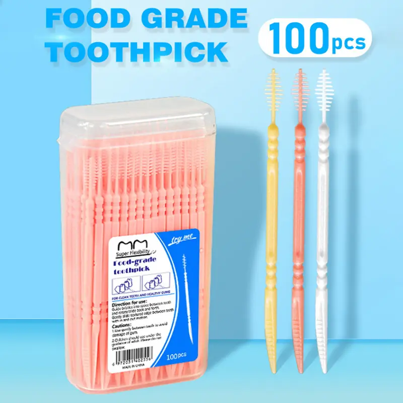 100pcs/Box Double Head  Floss Inter Toothpick Brush Brush Teeth Stick  Oral Care Toothpicks Floss Pick