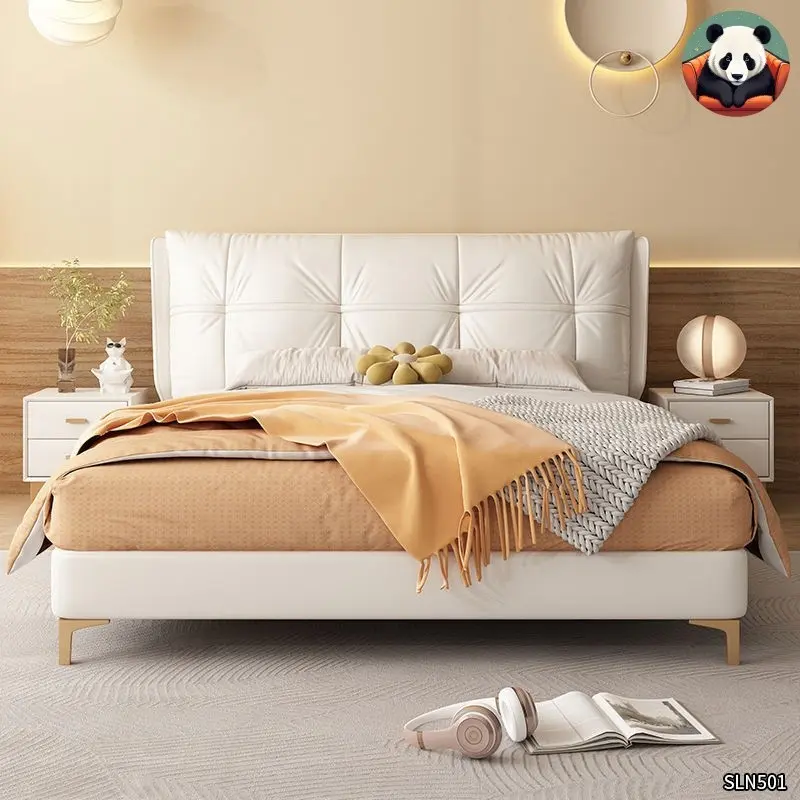 【SG Sales】Luxury Leather And Solid Wood Bed Frame, Solid Wooden Storage Bed Frame, Bed Frame With Mattress, Queen/King Size Bed Frame,Bed,Bed Frame