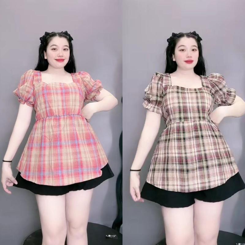 Áo Bigsize Babydoll Caro thiết kế sang chảnh vải lụa thổ cẩm cá tính thanh lịch - SM27 Nữ Top áo babydoll cổ vuông