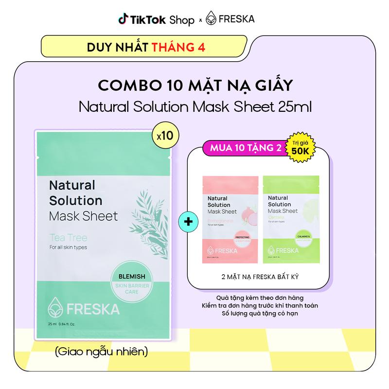 [LS][Tặng 2 mask giấy bất kì] Freska Combo 10 Miếng mặt nạ giấy tràm trà Natural Solution Mask Sheet – Tea Tree 25ml
