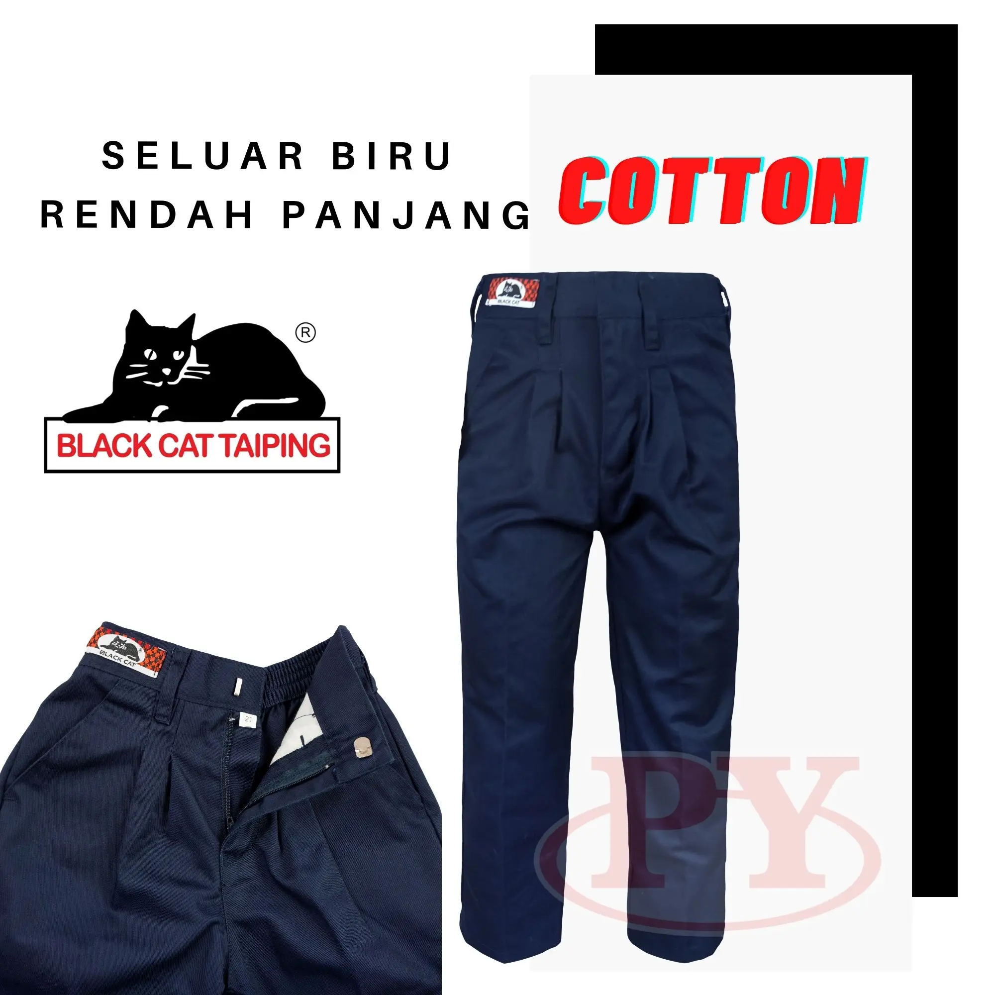 BC021 - SELUAR SEKOLAH PANJANG BIRU RENDAH  ( PINGGANG GETAH ) - BAJU SEKOLAH JENAMA BLACK CAT