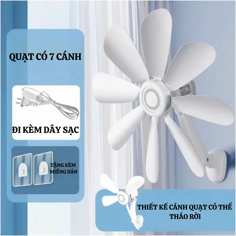 Quạt Treo Tường Mini 8 Cánh Quạt Âm Thanh Nhỏ Chống Ồn Kèm Miếng Dán Fan QuạT 7