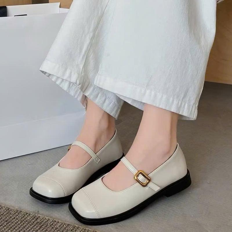 Giày búp bê nữ lolita mũi vuông có quai ngang đế bệt da mềm đi êm chân B08 Shoes