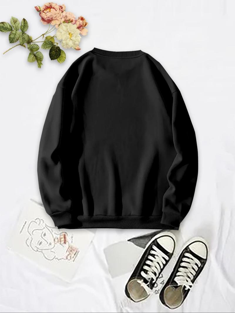 Product Introduction of Women's Cherry & Letter Print Crew Neck Thermal Lined Sweatshirt, Casual Long Sleeve Pullover for Fall & Winter, Women's Clothes for Daily Wear 6