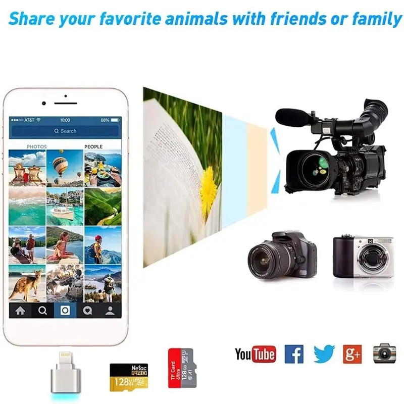TF Card Reader for iPhone iPad, MicroSD Card Adapter Lightning MS Memory Cards Camera Reader Compatible with iPhone 14/3/12/11 / X / 8 Plus / 8/7 Plus / 7 / 6s Plus/6s/ iPad Mini/Air 2