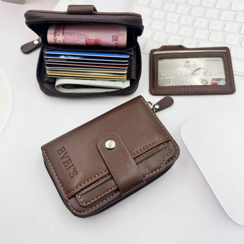 Fashion PU Leather Men Short Wallet Multiple Card Slots Coin Purse Business Card Bag