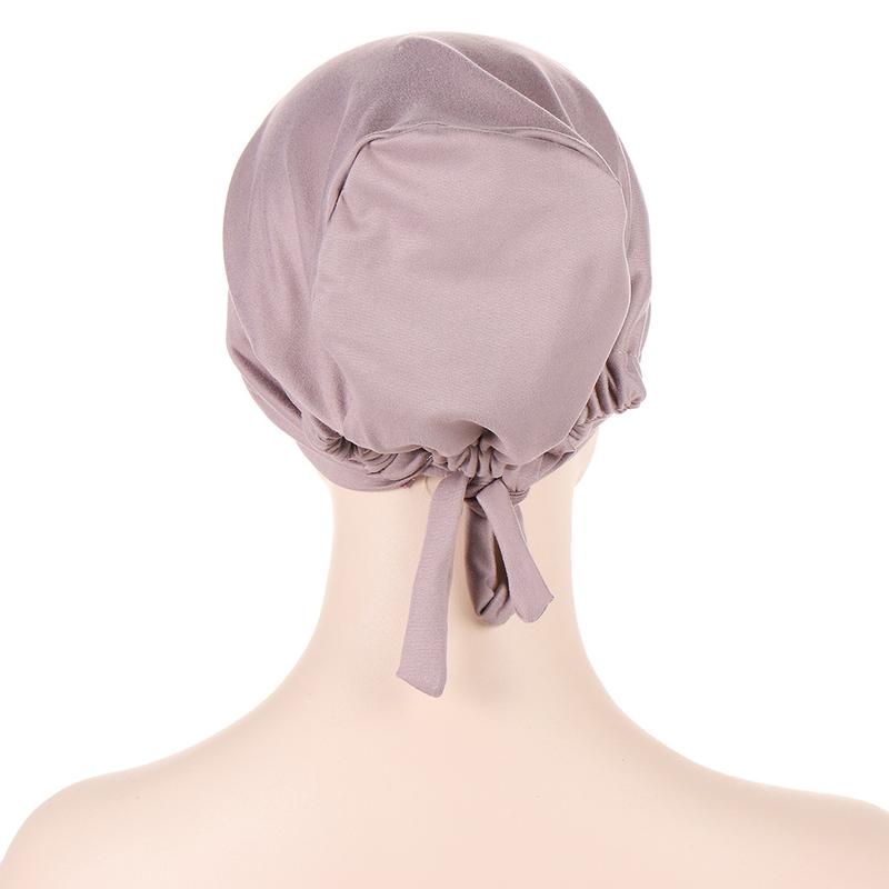 Product Introduction of Instant Hijab Muslim Tudung Inner Hijab New Multi-color Satin Cloth Drawstring Pullover Cap Base Cap Strap Tether Cap 4