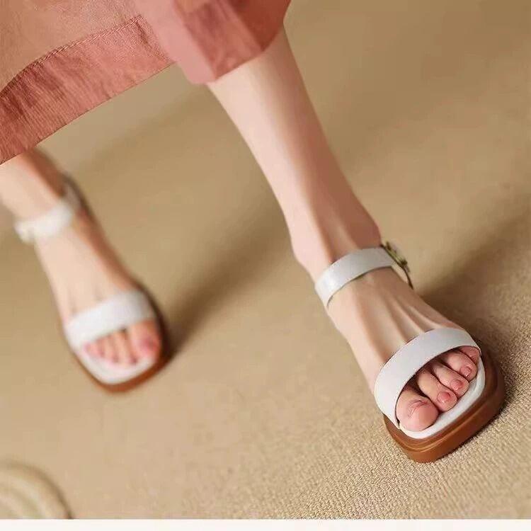 Product Introduction of Soft bottom low heel real leather flat bottom Roman style sandals for Women large size slip-on summer shoes comfortable 2