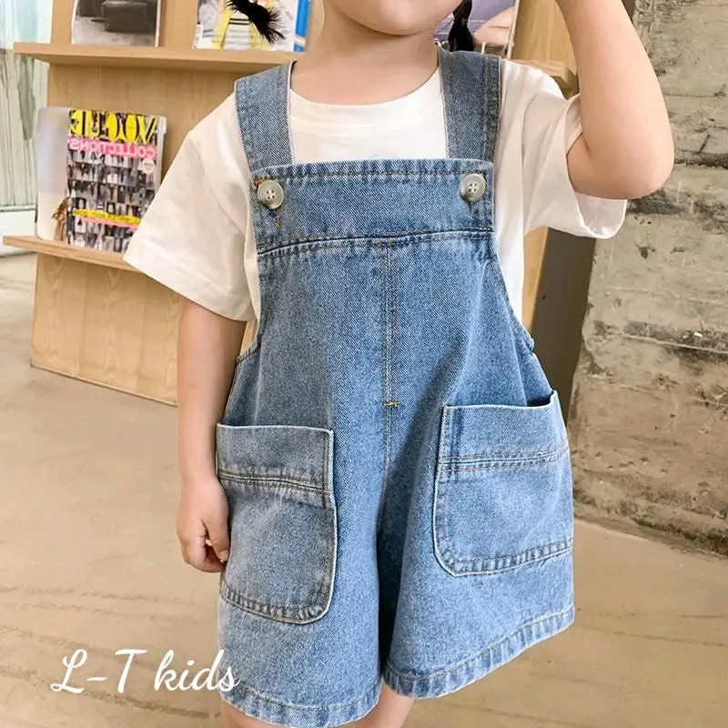 Quần yếm jean lửng hàn quốc kèm áo cho bé trai bé gái 6_18kg bososinh 1