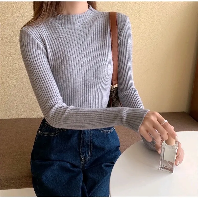 iner curly manset Polos  Sweater  Baju  Atasan  Wanita  Fit Dalaman Knitwear Crop Panjang Tangan Cardigan Top Basic Tebal Outer