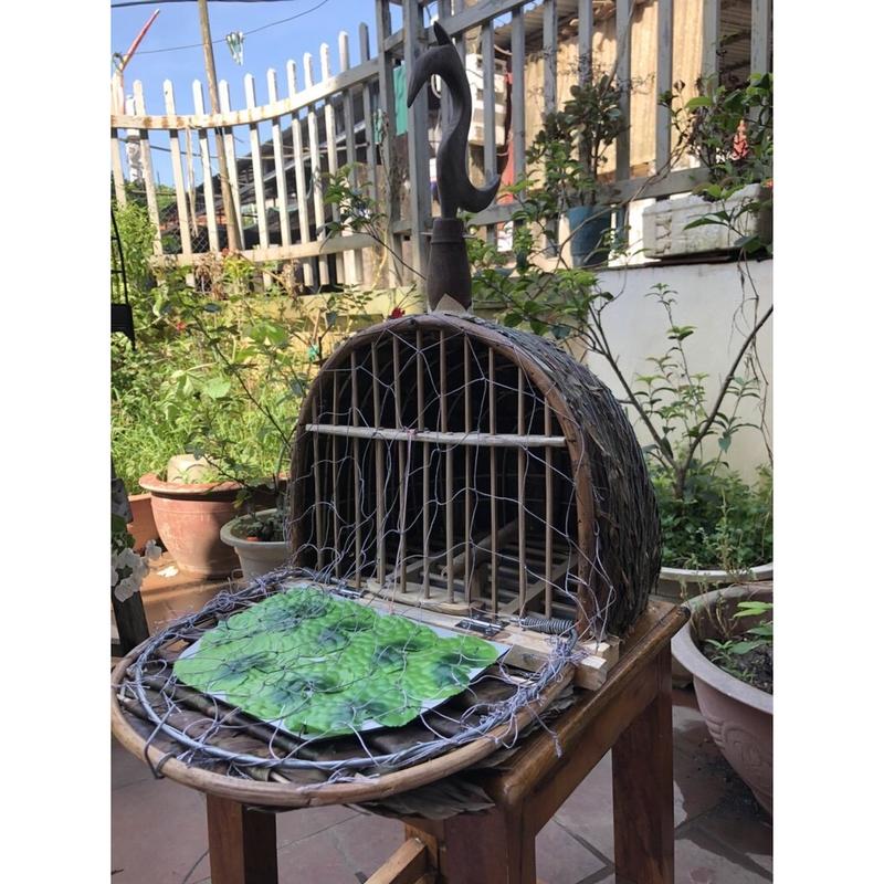 Lồng chim cu gáy cao cấp lợp lá tặng kèm giỏ thóc dễ sử dụng