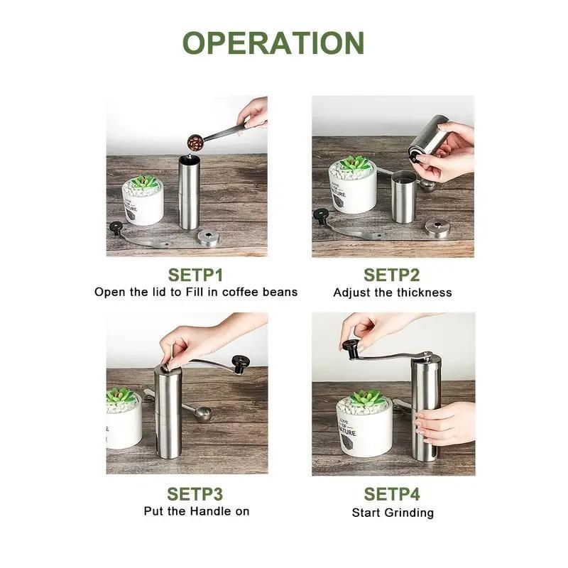 Product Introduction of Stainless Steel Manual Coffee Bean Grinding Machine, 1 Count Household Coffee Bean Grinding Tool, Small Manual Grinding Coffee Machine 7