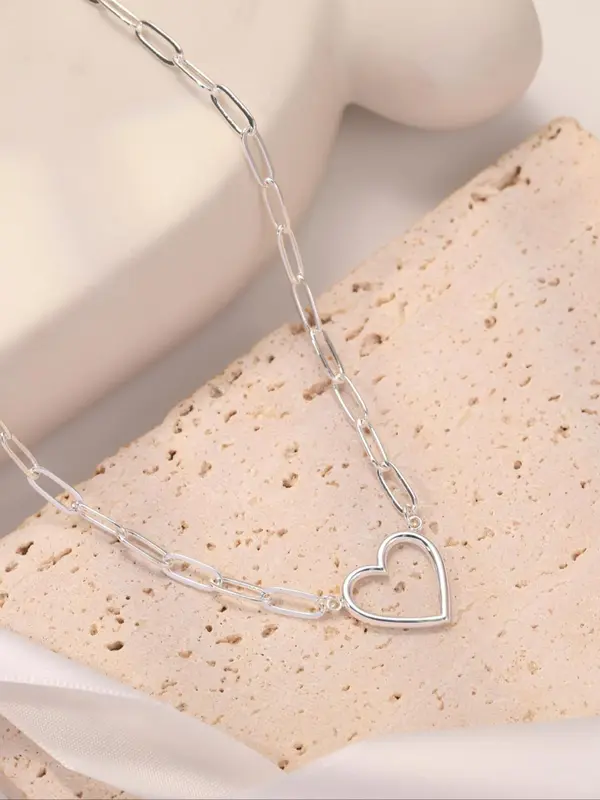 Women's Elegant Heart Design Pendant Necklace, Exquisite Trendy Pendant Necklace, Chic Jewelry As Gift for Girlfriend 2