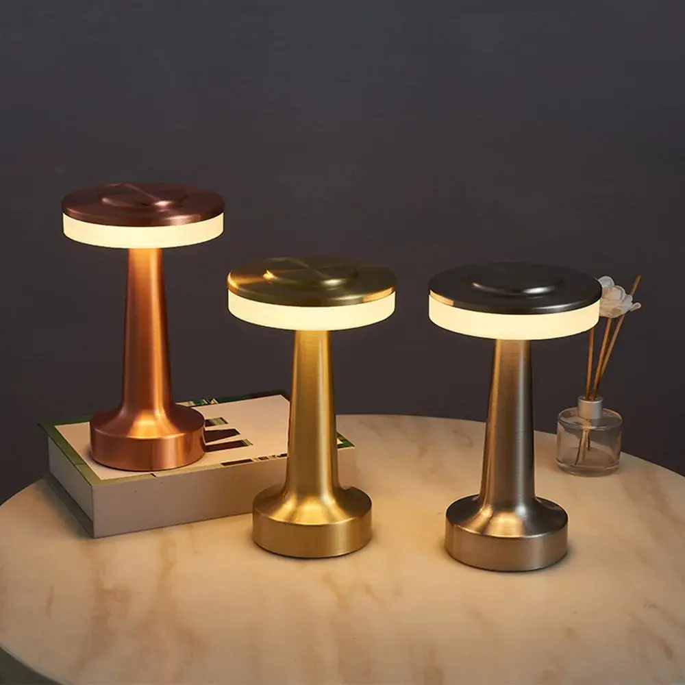Lampu UFO Tanpa Wayar Boleh Dicas - Lampu Meja Sentuh Logam Gaya Vintaj, Reka Bentuk Minimalis, Lampu LED Pelarasan Kecerahan Tanpa Langkah, Pencahayaan Suasana Kreatif untuk Bilik Tidur, Bar, Kafe, dan Hiasan Rumah  vintage touch lamps Lighting