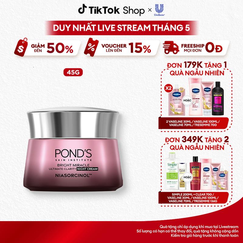 Kem Dưỡng Ban Đêm Pond's Bright Miracle Với 50X Niasorcinol Hỗ Trợ Chăm Sóc Da Giảm Thâm Sạm Nữ 45G [1] 0