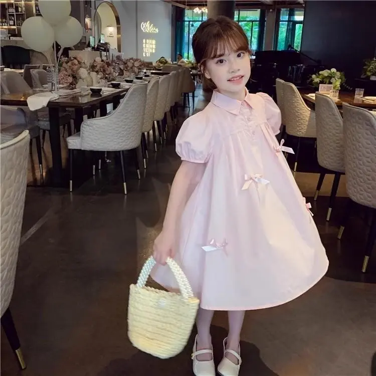 3-14 Tuổi Mùa Hè Bé Gái Đầm Trẻ Em Vừa Lớn Thời Trang Trẻ Em Puff Tay Áo Sơ Mi Đầm Bé Gái Nơ Ngọt Ngào Đầm Công Chúa 4