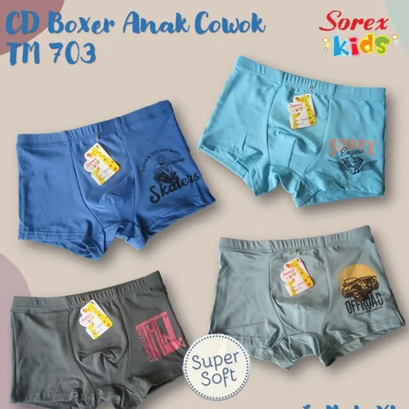 Sorex Kids Boxer Anak Laki Laki | Celana Dalam Anak Cowok Model Segi Empat / CD Anak Laki Laki  Sorex Kids SK TM 703,752 Fashion boxer  laki 12–15 tahun boxer  anak 1