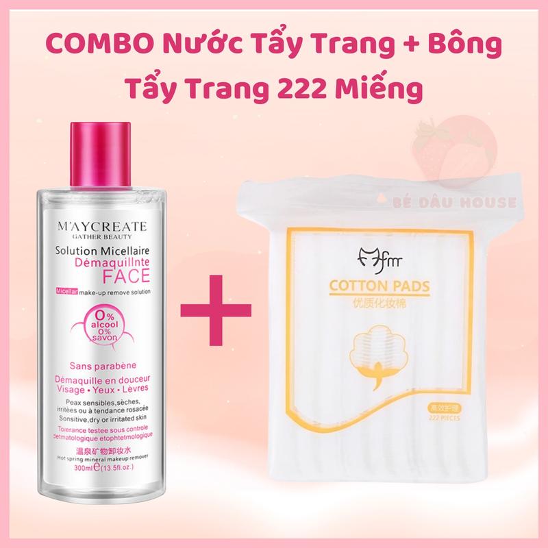 COMBO Nước Tẩy Trang 300ml và Bông Tẩy Trang 222 Miếng Làm Sạch Trang Điểm và…