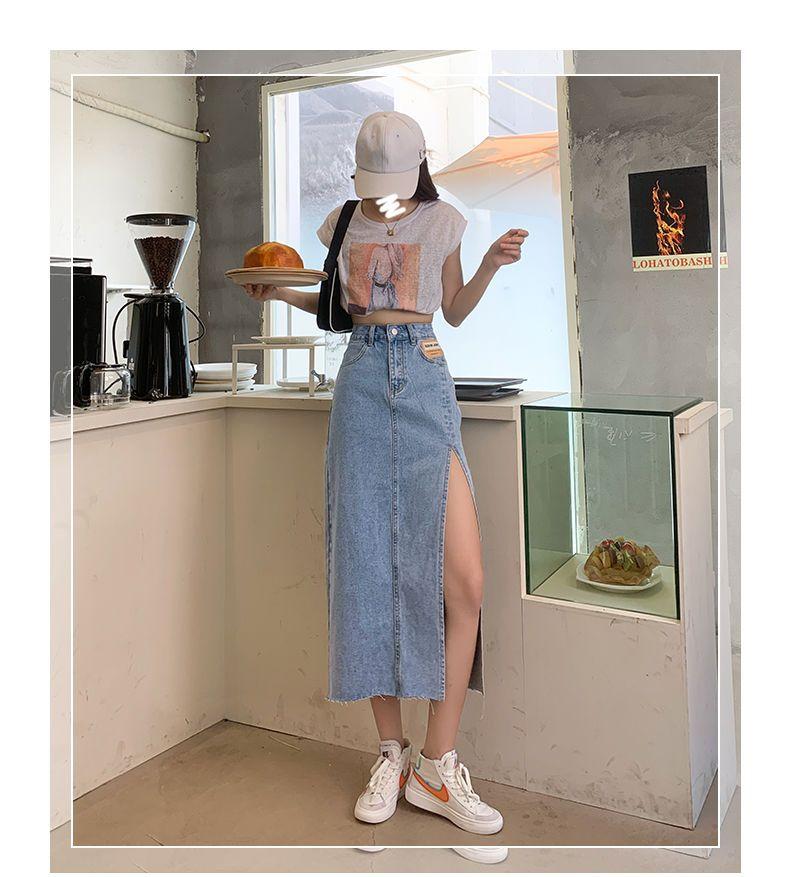 Product Introduction of CQ Chic - Internet Celebrity Side  lady  Slit Denim Skirt Women's Summer   High Waist Split  fashion Sheath A- line Midi Skirt [2102] 8
