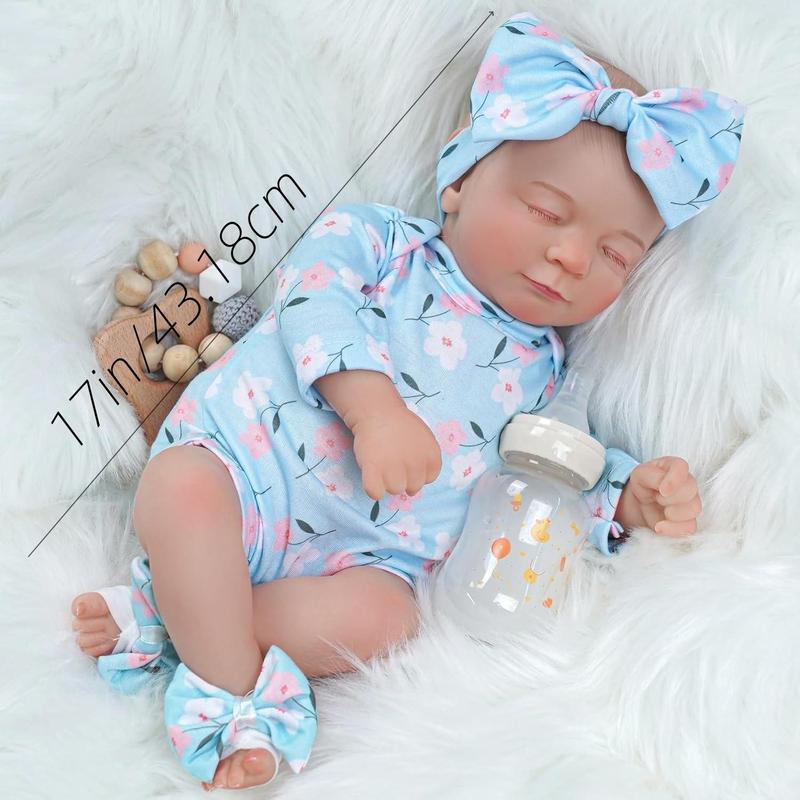 Lovely Reborn Doll with Clothes & Accessory, 1 Set 17 Inch Soft Body Realistic Doll, Creative Doll Toy for Birthday Festival Gifts 1