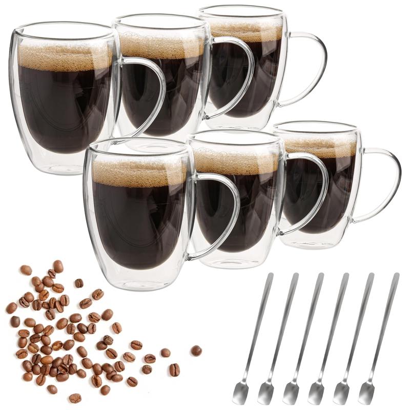 Cawan Kaca Berdinding Dua, Set 6pcs, Dengan Sudu, Cawan Kopi - TikTok ...