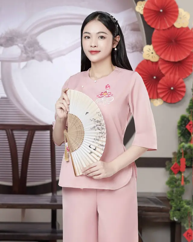 Pháp Phục Cô Thỏ - Bộ Quần Áo Pháp Phục Vạt Sóng Thêu Sen Đính Ngọc 8