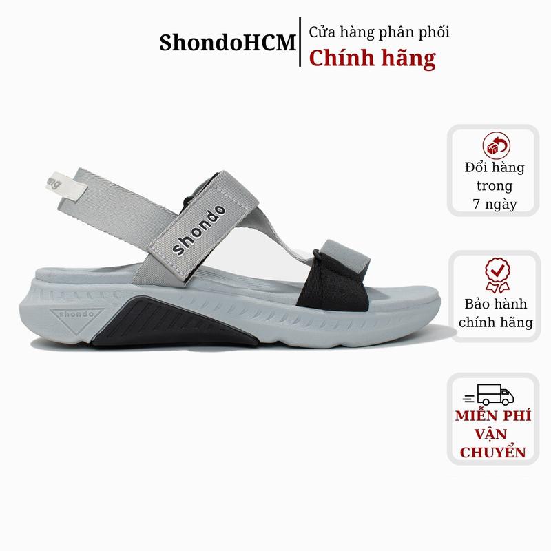 Giày Sandals Nam Nữ Shondo F7 Racing Xám Phối Đen F7R1020 Đế Bằng