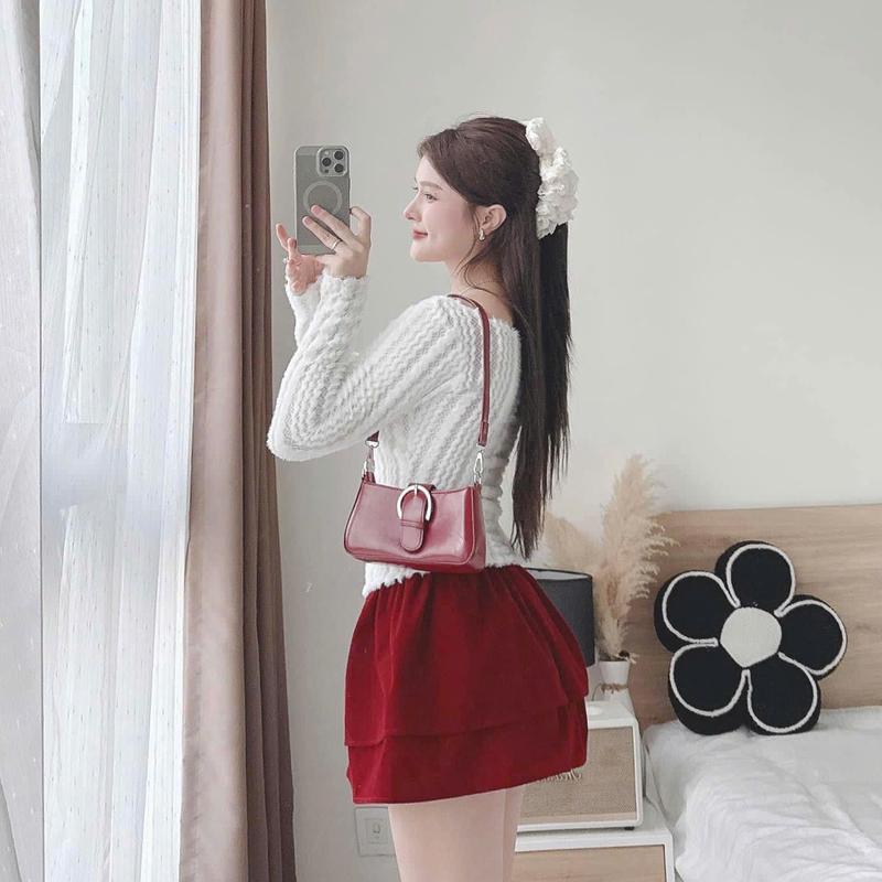 Áo trễ vai len mềm xinh, áo noel tết tiểu thư A387 Nữ Women 3