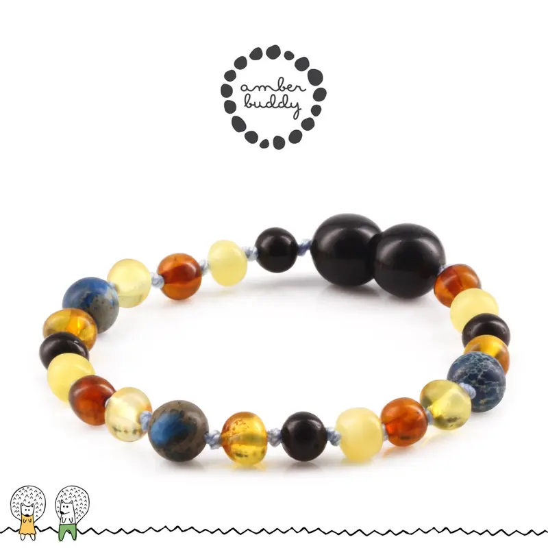 Amber Buddy - LE555 Kalung Bayi Amber dengan Deep Blue Imperial Jasper. LE555 2