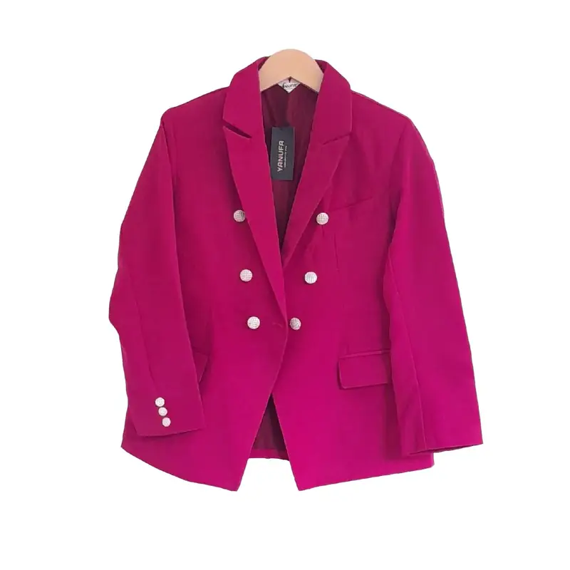 Blazer wanita/Jas wanita formal semi formal model double breasted Polos Hitam Kantor High Panjang Basic Kerja Simple Tangan Kancing 0